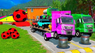 TRANSPORTING PIXAR CARS amp FRUITS WITH COLORED amp JOHN DEERE vs CLAAS vs TRACTORS  BeamNGdrive 962 [upl. by Anderea]