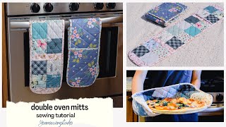 double oven mitts sewing tutorial from fabric scraps  patchwork and solid version [upl. by Sasha]