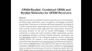 CRNN ResNet Combined CRNN and ResNet Networks for OFDM Receivers [upl. by Mannes375]