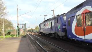 BB27300 et VB2N  Arrivée à la gare de Chanteloup les Vignes sur la ligne J du Transilien [upl. by Femi673]