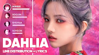 GIDLE  DAHLIA Line Distribution  Lyrics Color Coded PATREON REQUESTED [upl. by Gatian]