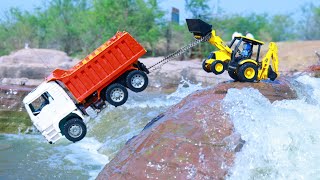 Double Dumper Tipper Truck Accident Pulling Out Jcb 3dx Backhoe Loader Sonalika HMT Tractor  CS Toy [upl. by Ybbed]