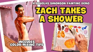 Douglas Simonson Paints ZACH SHOWERING ON MY PATIO [upl. by Leventis]