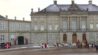 Queen Margrethe II of Denmark rides in golden carriage to New Year reception for the military 2024 [upl. by Kcinomod137]