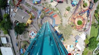 Falcons Fury POV Drop Tower 90 Degree Tilt STRAIGHT DOWN OnRide Busch Gardens Tampa [upl. by Kalk50]