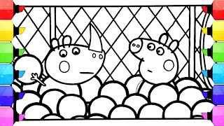 Peppa Pig Playing with Balls in the Playhouse Drawing Easy Peppa Pig Drawing and Coloring 2 [upl. by Nodnahs]