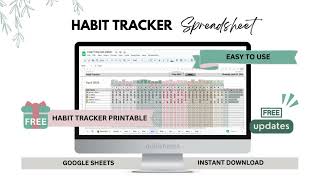 Habit Tracker Spreadsheet  Google Sheets  Free Printable Habit Tracker [upl. by Linetta]