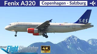 MSFS Fenix A320 SAS  Copenhagen to Salzburg  VATSIM Full flight  4K Ultra HD [upl. by Idnyl511]