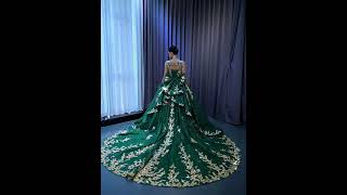 Gold Floral Lace Spring Green Wedding Dress Sparkly Tulle Ball Gowndress quinceañera greendress [upl. by Yht647]