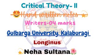 LonginusWriter04 Marks Critical TheoryII III sem Gulbarga University NehaSultana05 [upl. by Narcissus]