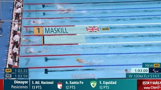 🇬🇧 Britains Poppy Maskill gold with world record in Womens S14 100m butterfly Paralympics 2024 [upl. by Irma]