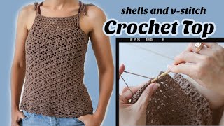 Easy Crochet Lace Top Shell and VStitch Lacy Tank Top \\ Free Pattern [upl. by Zippel]