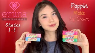 EMINA Poppin Matte Lip Cream Review Swatches Semua Warna  Anna Mariana [upl. by Tniassuot]