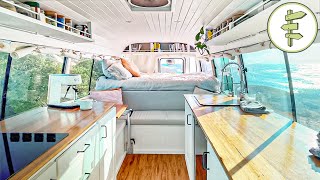 Mini Bus Converted into Amazing OffGrid Tiny House  Full Tour [upl. by Shara]