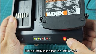 Meanings of WORX Battery Charger Lights Solid Red Blinking Red Solid Green and Blinking Green [upl. by Caye283]