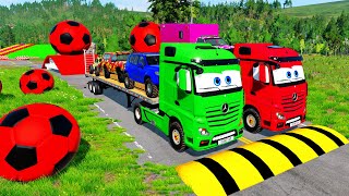 Double Flatbed Trailer Truck vs Speedbumps  Train vs Cars  Tractor vs Train  BeamNGDrive [upl. by Eerak]