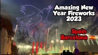 Barcelona New Year 2023 Crazy Celebration FIREWORKS 4K Spain 🇪🇸 [upl. by Jenkel]