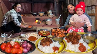 Nepali Village Cooking Chicken Masala Curry Dal amp Rice Eating with GuestNepali Cooking Food [upl. by Cally]