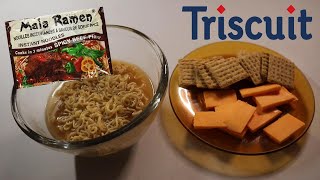 MALA RAMEN SPICY BEEF amp TRISCUIT CRACKED PEPPER amp OLIVE OIL WITH CHEESE ASMR MUKBANG [upl. by Eniamraj724]