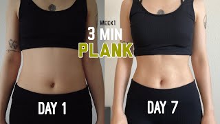 Week1 🔥3 min PLANK workout to get flat belly 14 Days Plank Challenge [upl. by Islaen]