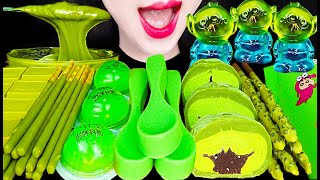 ASMR Green Dessert Edible Spoon Cake 초록색 디저트 숟가락 먹방 Mukbang Eating [upl. by Hunter]