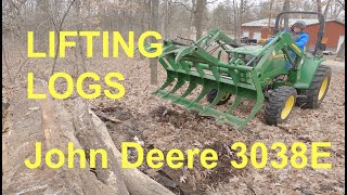 LIFTING LOGS with our John Deere 3038e compact tractor [upl. by Inal]