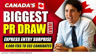 Canadas BIGGEST PR Draw EVER 4000 ITAs Issued to CEC Candidates  Latest Express Entry Draw [upl. by Dira]