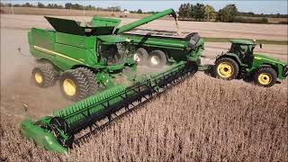 MYERS FARMS BROWNSVILLE IN CUTTING SOYBEANS OCT 2ND 2023 JOHN DEERE S790 COMBINES DRONE VIDEO [upl. by Bass]