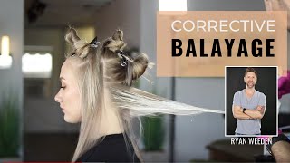 Corrective Balayage  How to EASILY remove PURPLE shampoo stained hair and brighten with BALAYAGE [upl. by Tessa]