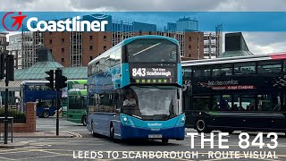 ROUTE VISUAL  Transdev Coastliner 843 Leeds  Scarborough [upl. by Enirbas]