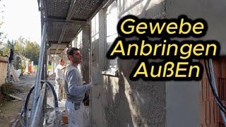 WAND VERPUTZEN  Gewebe spachteln  Armierungsgewebe einarbeiten  Außenputz1 [upl. by Herrle182]