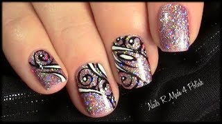 Abstraktes Schnörkel Glitzer Nageldesign selber malen  Glitter Summer Nail Art handpainted [upl. by Annoid]