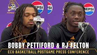 ECU Basketball guards Bobby Pettiford and RJ Felton postgame after the home win over Campbell [upl. by Edeline411]