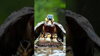 Under Her Wings Mandarin Duck Guards Chicks from Rain mother birds rain trending duck [upl. by Atires266]