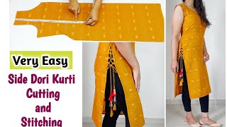 Very Easy Side Dori Kurti Cutting And Stitching  kurti Suit cutting and stitching Step by Step [upl. by Nomar]