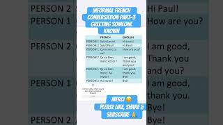 FRENCH CONVERSATION viralshorts ytshorts shorts frenchbasics frenchlanguage frenchgreetings [upl. by Aneerbas]