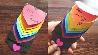 DIY  Rainbow Heart Waterfall Card  Pull Me Waterfall card  Best Gift Card for friends [upl. by Guzel]