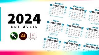 Calendários 2024 editáveis CDR  AI  PDF [upl. by Iclehc]