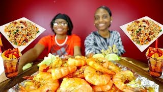 FIRST TIME TRYING MAMBO SEAFOOD GARLIC SHRIMP amp FRIED RICE MUKBANG [upl. by Aderf]