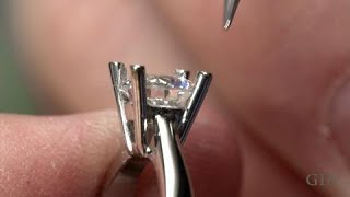 How to Set a Round Center Stone in a Ring with Platinum Prongs  GIA [upl. by Boeke]