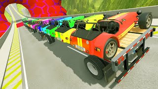 Epic High Speed Flatbed Truck Transport Cars Crash Color Speed Bumps Deep Water  HT Beamng Drive [upl. by Misab]