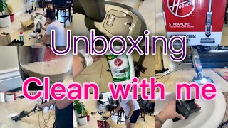 CLEAN WITH ME UNBOXING HOOVER 2 IN 1 FLOOR CLEANER STREAMLINE  WET AND DRY VACUUM [upl. by Aizirk]