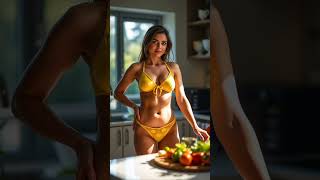 Ai 4k I9 Fashion today yellow color underwear amp bra pics in kitchen [upl. by Aerdnael482]