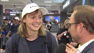 Katie Ledecky receives warm welcome from DMV at Dulles Airport  NBC4 Washington [upl. by Hayidah]