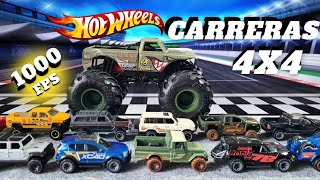 HOT WHEELS carreras 4x4 Nieve en Verano  1000 fps [upl. by Stockton]