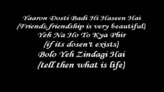 Yaroon Dosti KK  lyrics with English Translation Full Song HQ [upl. by Nohsauq]