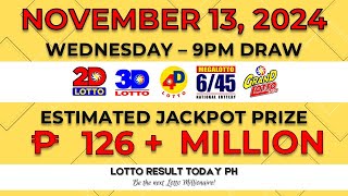 WATCH PCSO Live Lotto Result Today 9PM November 13 2024  LRT PH [upl. by Weinrich]