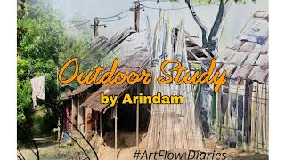 Outdoor Study With watercolour Easy Village Landscape Outdoor StudyOn Spot Watercolour Painting [upl. by Aldo]