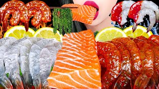 ASMR BULDAK RAW SHRIMP 불닭생새우 연어회 꽃게 먹방 SALMON CRAB SEA GRAPES RAW SEAFOOD MUKBANG EATING [upl. by Ierbua]