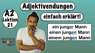 Deutsch lernen A2 B1  Adjektivdeklination im Nominativ Akkusativ und Dativ  Einfach erklärt [upl. by Anna-Diana]